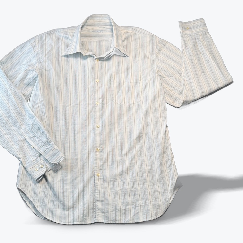 St Tropez Kiwi Mens XXXL Blue White Dobby Striped Long Sleeve Button Down Shirt - Picture 1 of 7
